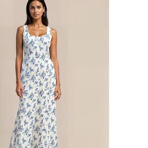 New with Tags FloralButton Down Square Neck Midi Sundress Size Large White Blue